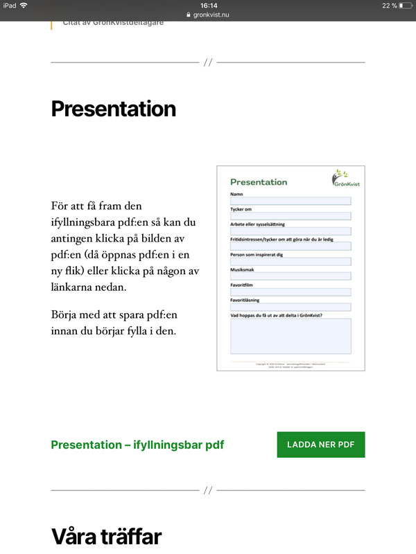 2. Gå till sidan med den ifyllningsbara pdf:en Presentation och klicka på länken Presentation - ifyllningsbar pdf.