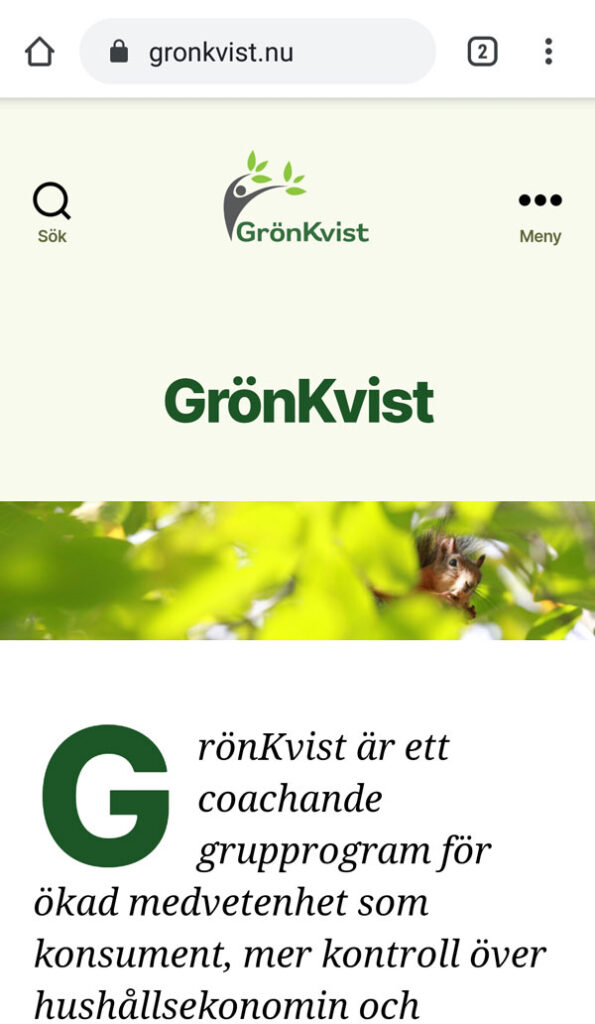 1. Gå till gronkvist.nu i din webbläsare och klicka på de tre vertikala prickarna allra längst upp till höger.