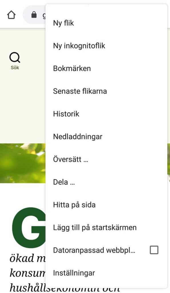 2. Välj “Lägg till på startskärmen” genom att klicka på texten.