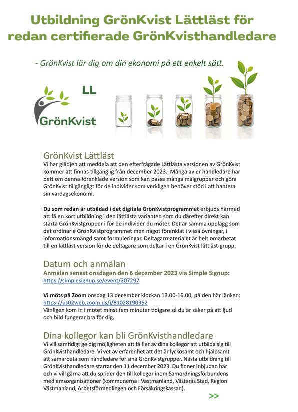 Utbildning GrönKvist Lättläst för redan certifierade GrönKvisthandledare